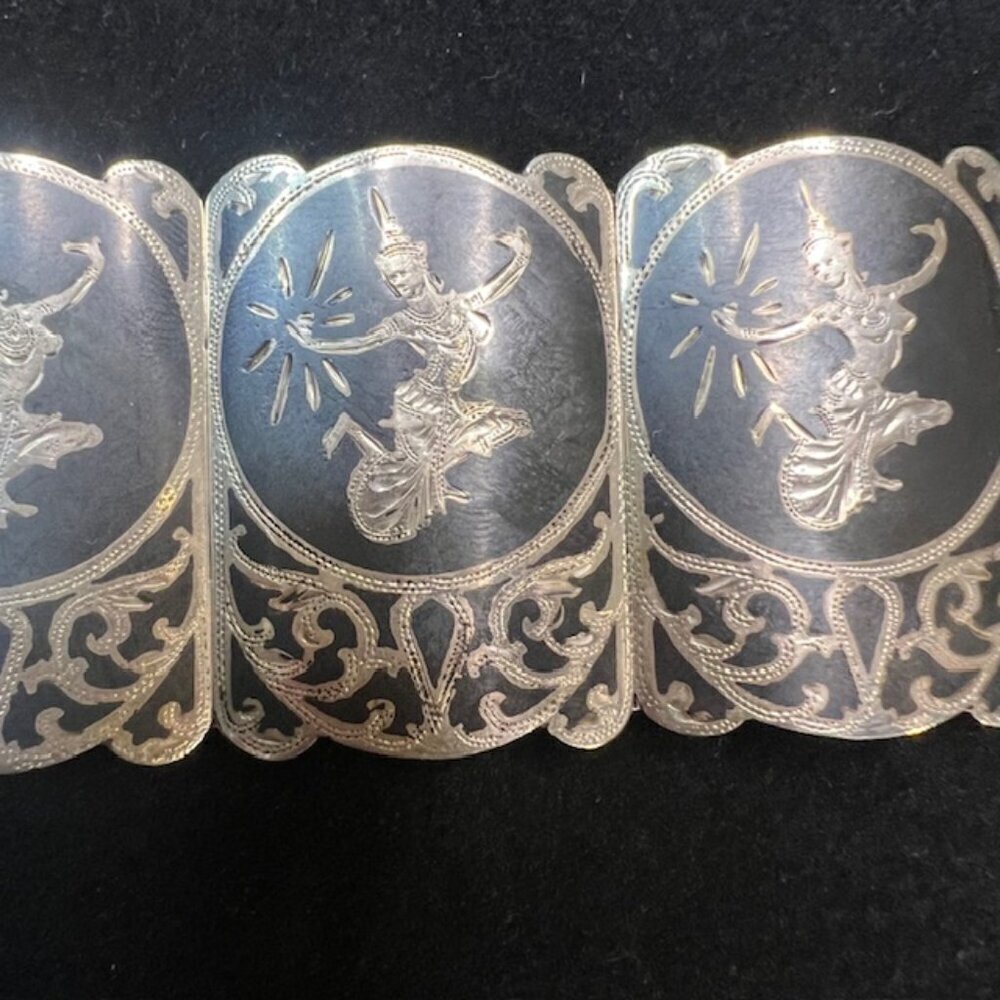 925 Sterling Silver Vintage Siam Niello Hindu Bracelet - Picture 6 of 7